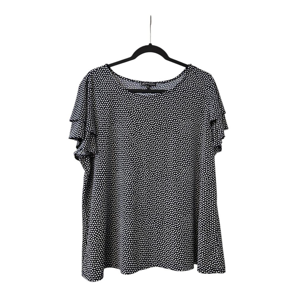 Adrianna Papell Womens 2X Blouse Polka Dot Stretch Layered Ruffle Sleeves S/S